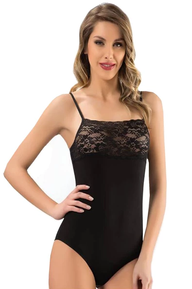 Kadın İp Askılı Body Geniş Dantelli Kancalı Çıtçıtlı Pamuklu Atlet - 3