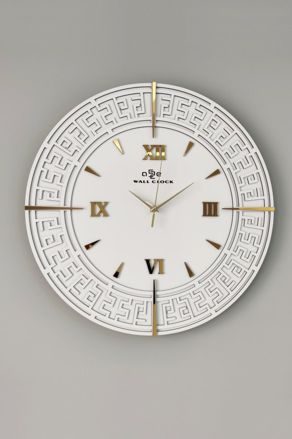 aSSe Tasarım Özel Dekoratif Beyaz&Gold Aynalı Duvar Saati 50x50cm - Resim 2