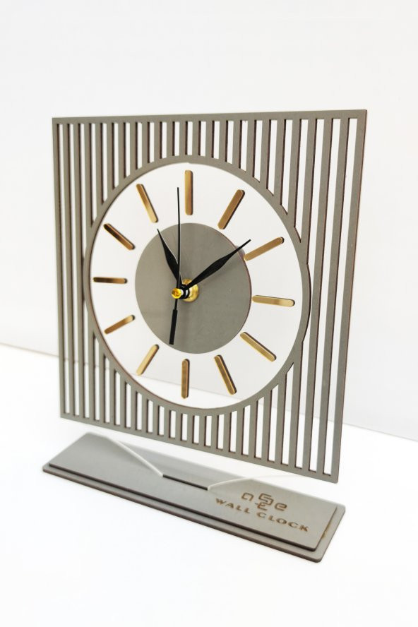 aSSe Tasarım Long Line Mirrored Desk Clock ( Masa Saati 20x24 ) Sessiz Mekanizma