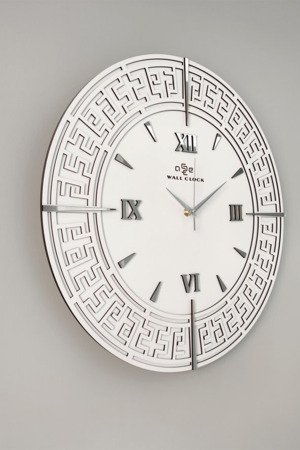 aSSe Tasarım Özel Dekoratif Beyaz&Gümüş Aynalı Duvar Saati 50x50cm