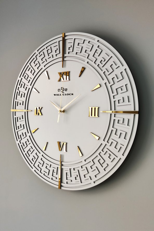 aSSe Tasarım Özel Dekoratif Beyaz&Gold Aynalı Duvar Saati 50x50cm - Resim 3