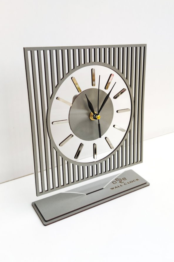 aSSe Tasarım Long Line Mirrored Desk Clock ( Masa Saati 20x24 ) Sessiz Mekanizma - 2