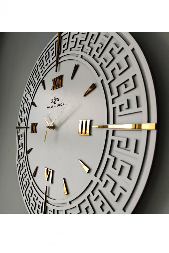 aSSe Tasarım Özel Dekoratif Beyaz&Gold Aynalı Duvar Saati 50x50cm - Resim 4