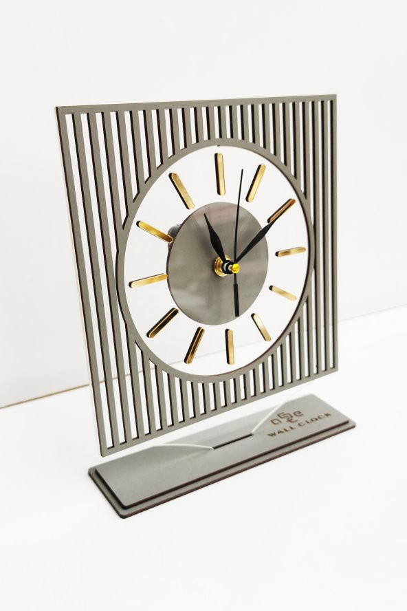 aSSe Tasarım Long Line Mirrored Desk Clock ( Masa Saati 20x24 ) Sessiz Mekanizma - 2