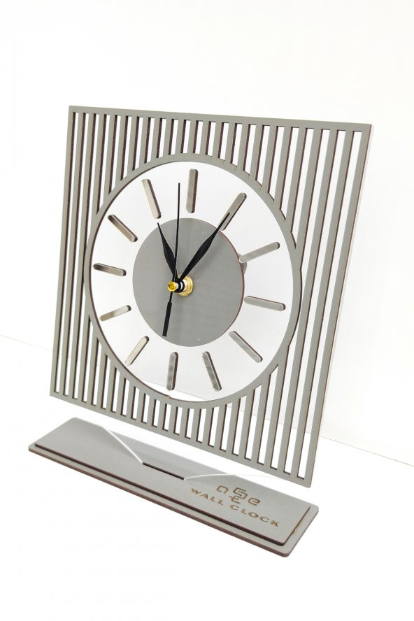 aSSe Tasarım Long Line Mirrored Desk Clock ( Masa Saati 20x24 ) Sessiz Mekanizma - 3
