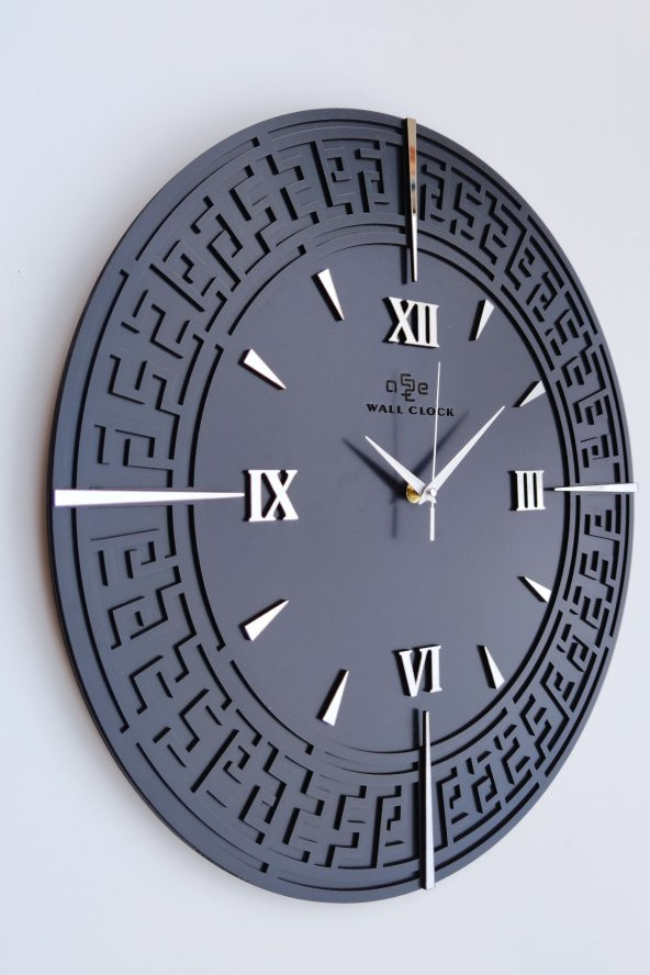 aSSe Tasarım Özel Dekoratif Siyah&Gümüş Aynalı Duvar Saati 50x50cm