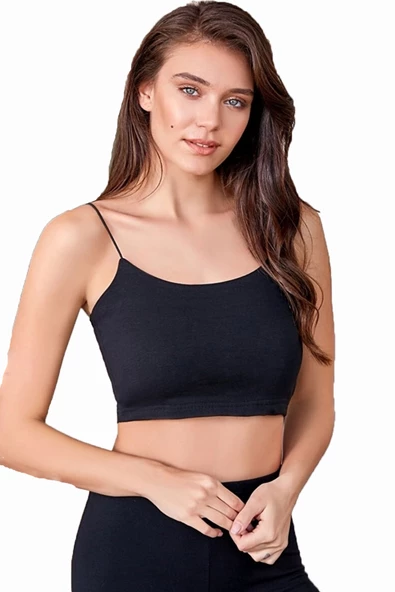 Kadın İp Askılı Crop Büstiyer Pamuklu Yarım Atlet 8031 - 3