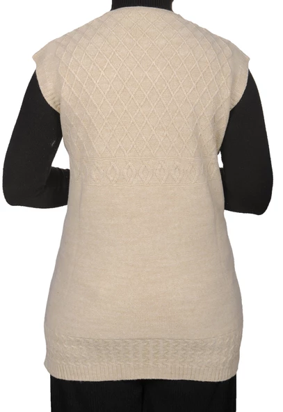 Kadın Koyu Krem Düğmeli Yelek - 4