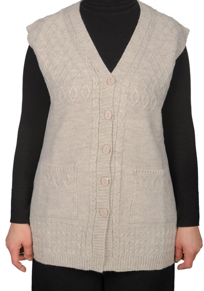 Kadın Koyu Krem Düğmeli Yelek - 10