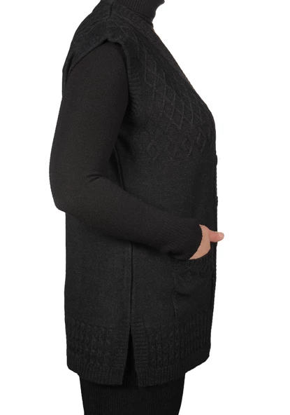 Kadın Koyu Krem Düğmeli Yelek - 7