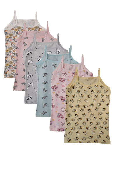 Kota 6lı Kız Çocuk İp Askılı Desenli Atlet Pamuklu Fanila - Resim 4