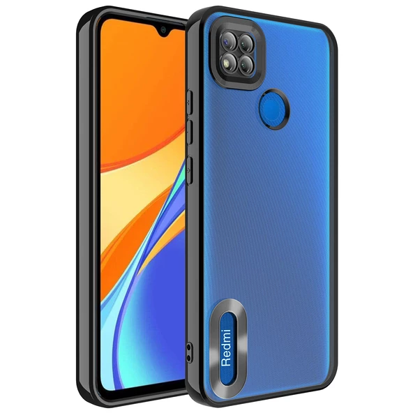 Xiaomi Redmi 9C Kılıf Kamera Korumalı Logo Gösteren Zore Omega Kapak  Siyah