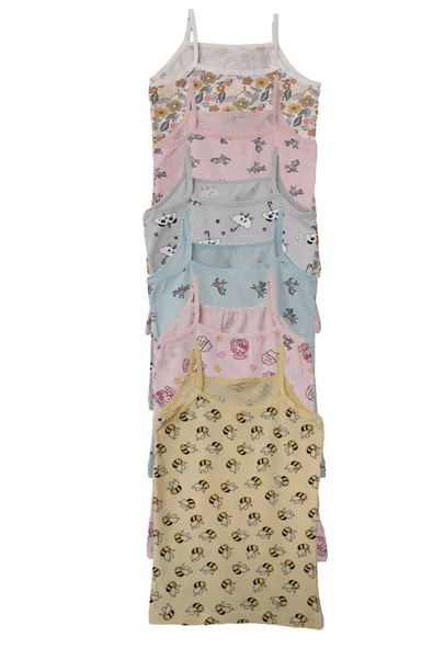 Kota 6lı Kız Çocuk İp Askılı Desenli Atlet Pamuklu Fanila - Resim 3