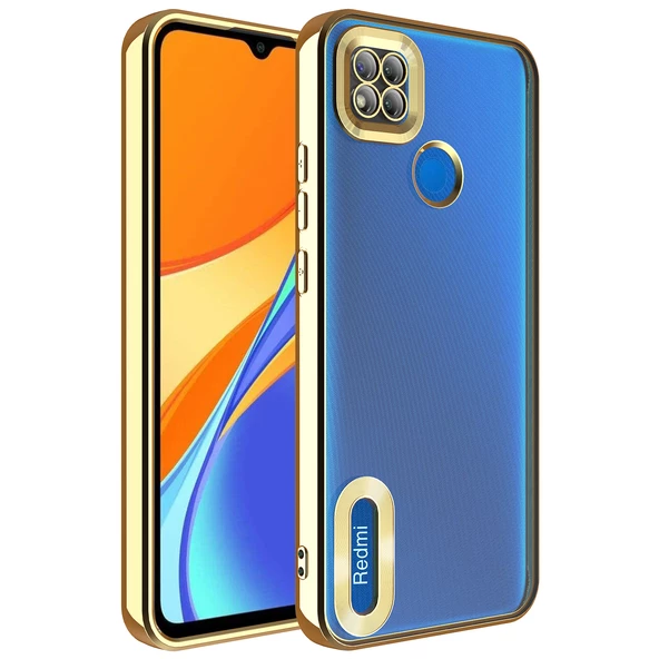 Xiaomi Redmi 9C Kılıf Kamera Korumalı Logo Gösteren Zore Omega Kapak  Gold