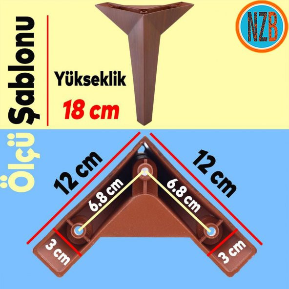 Mobilya Kanepe Sehpa TV Ünitesi Koltuk Ayağı 18 cm Kahverengi Ahşap Desenli Baza Ayak - Resim 2