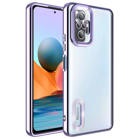 Xiaomi Redmi Note 10 Pro Kılıf Kamera Korumalı Logo Gösteren Zore Omega Kapak  Lila