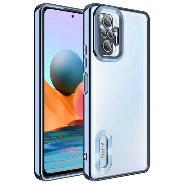 Xiaomi Redmi Note 10 Pro Kılıf Kamera Korumalı Logo Gösteren Zore Omega Kapak  Sierra Mavi