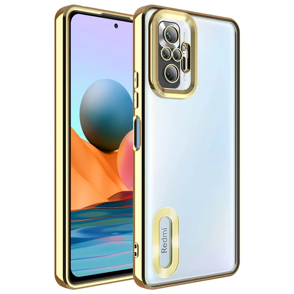 Xiaomi Redmi Note 10 Pro Kılıf Kamera Korumalı Logo Gösteren Zore Omega Kapak  Gold