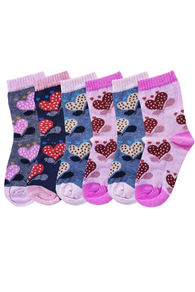 6lı Kız Çocuk Uzun Soket Çorap Pamuklu Renkli Ekonomik Sıkmayan - 3