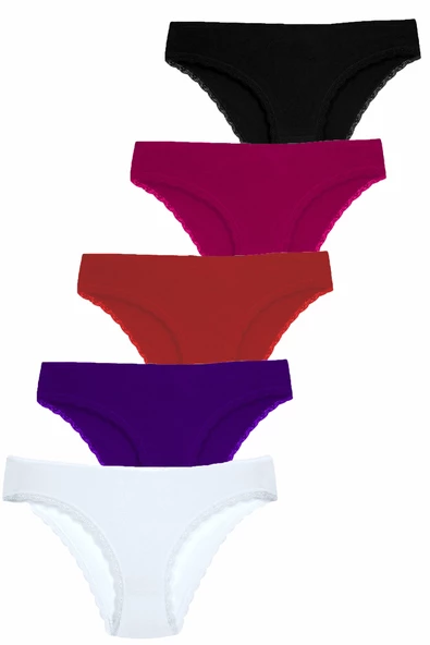 5li Kadın Pamuklu Bikini Külot İç Çamaşırı Paça Dantelli Kaliteli ürün görseli