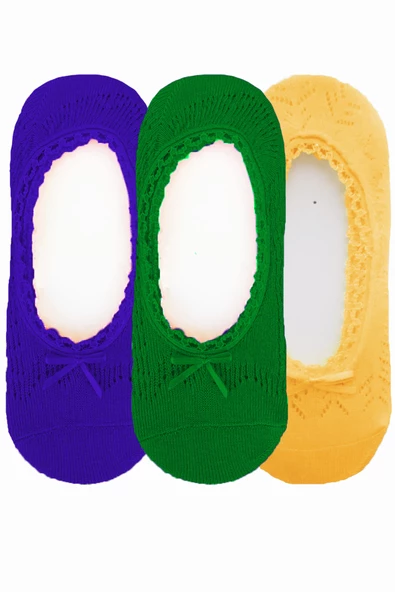 3lü Kadın Babet Çorap Renkli Pamuklu Klimalı Fiyonklu Ekonomik - 4