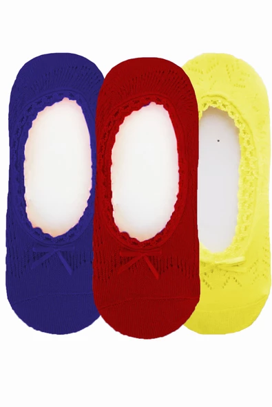 3lü Kadın Babet Çorap Renkli Pamuklu Klimalı Fiyonklu Ekonomik - 3