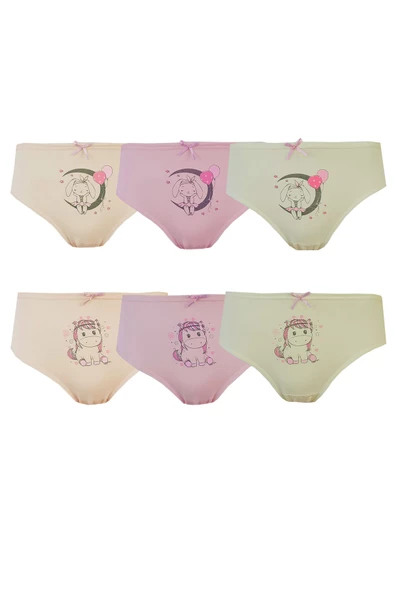 Tekkaplan 6lı Kız Çocuk Baskılı Renkli Külot Pamuklu Likralı Slip - Resim 3