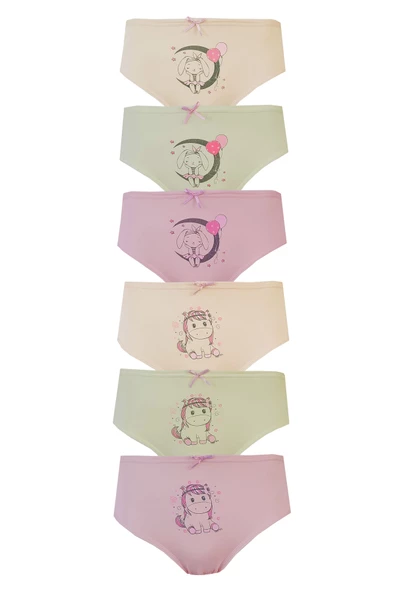 Tekkaplan 6lı Kız Çocuk Baskılı Renkli Külot Pamuklu Likralı Slip - Resim 4
