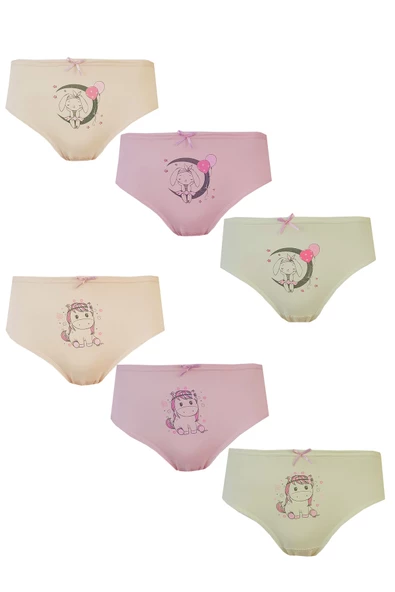 Tekkaplan 6lı Kız Çocuk Baskılı Renkli Külot Pamuklu Likralı Slip - Resim 2