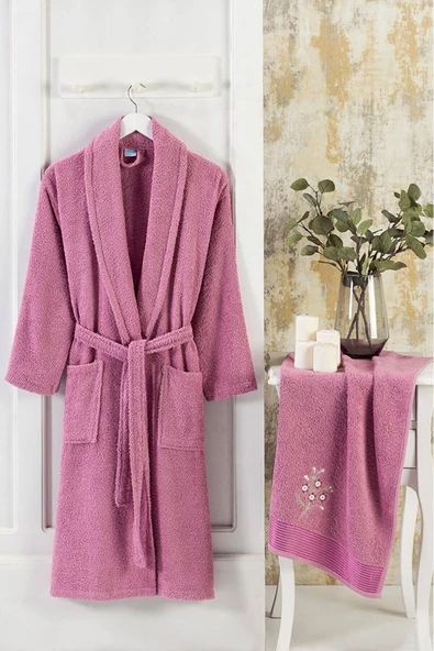 Şalyaka Kadın Erkek Pamuklu Havlulu Banyo Bornoz Takımı - 3