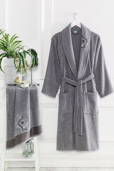 Şalyaka Kadın Erkek Pamuklu Havlulu Banyo Bornoz Takımı - 6