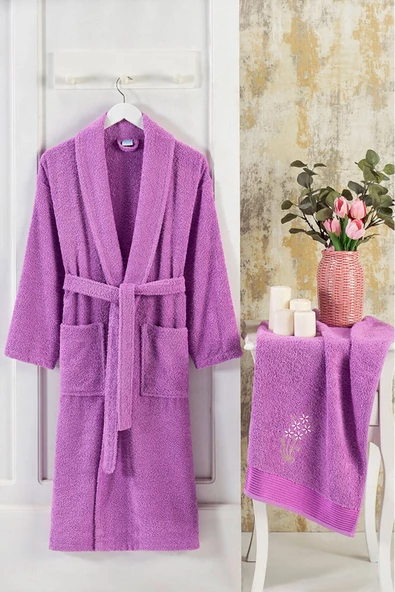 Şalyaka Kadın Erkek Pamuklu Havlulu Banyo Bornoz Takımı - 12