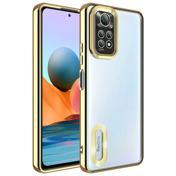 Xiaomi Redmi Note 11 Global Kılıf Kamera Korumalı Logo Gösteren Zore Omega Kapak  Gold