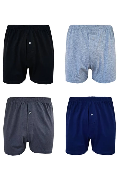 4lü Erkek Düğmeli Boxer Ekonomik %100 Pamuklu Paçalı Don - 10