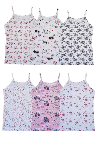 Tutku 6lı Kız Çocuk İp Askılı Atlet Empirme Pamuklu Renkli - Resim 2