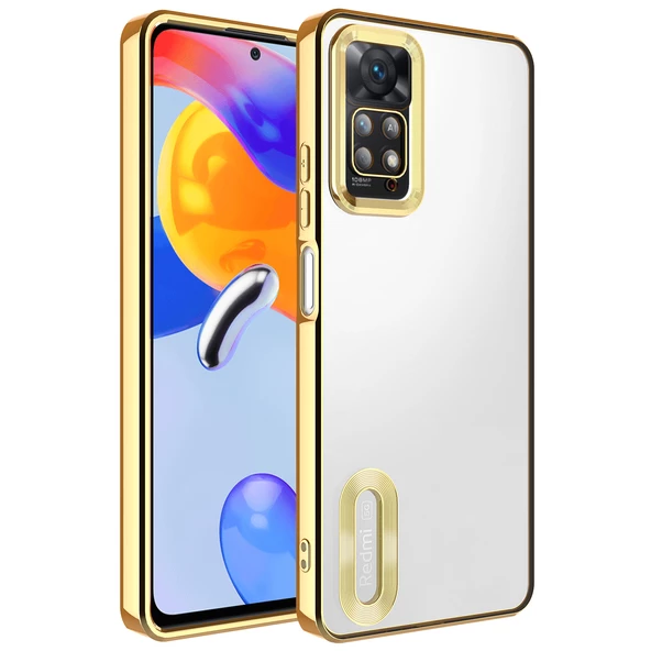 Xiaomi Redmi Note 11 Pro 5G Kılıf Kamera Korumalı Logo Gösteren Zore Omega Kapak  Gold