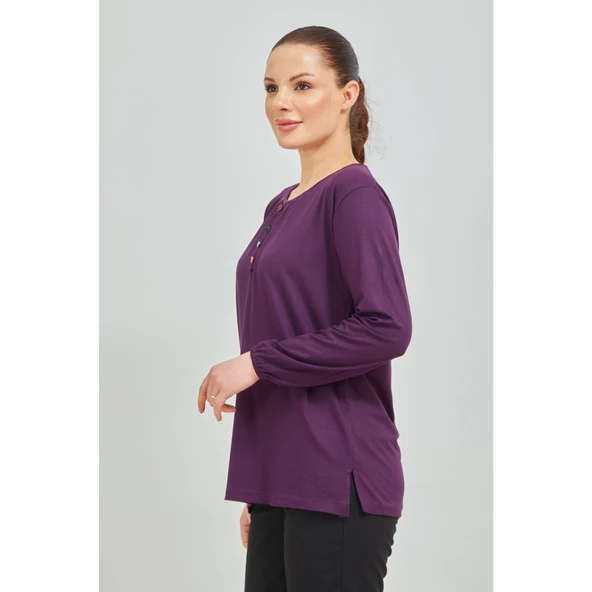 Kadın Siyah Kolu Lastikli Likralı Anne Penye Bluz - 11