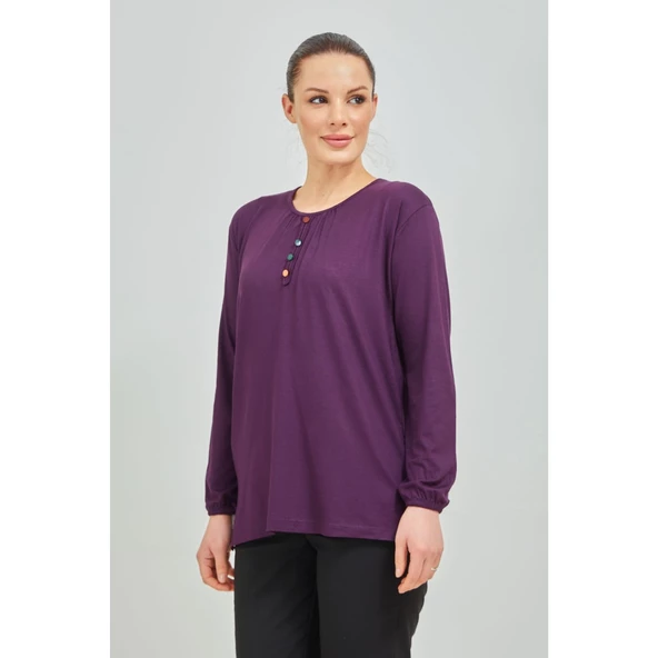 Kadın Siyah Kolu Lastikli Likralı Anne Penye Bluz - 10