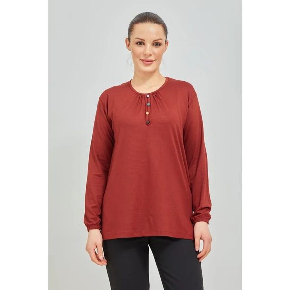 Kadın Siyah Kolu Lastikli Likralı Anne Penye Bluz - 5