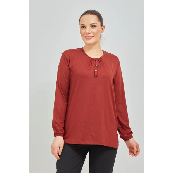 Kadın Siyah Kolu Lastikli Likralı Anne Penye Bluz - 6