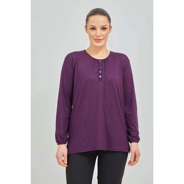 Kadın Siyah Kolu Lastikli Likralı Anne Penye Bluz - 9