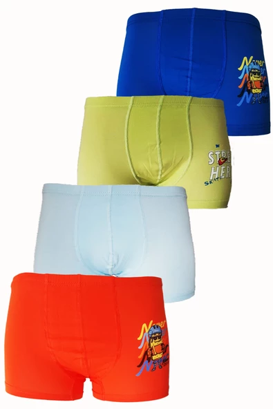 4lü Erkek Çocuk Boxer Pamuklu Renkli Rahat Karışık Paçalı Don lxx - 2