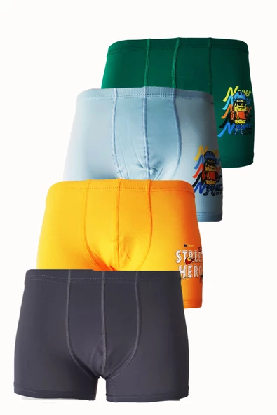4lü Erkek Çocuk Boxer Pamuklu Renkli Rahat Karışık Paçalı Don lxx