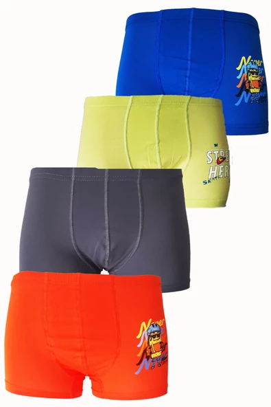 4lü Erkek Çocuk Boxer Pamuklu Renkli Rahat Karışık Paçalı Don lxx - 5