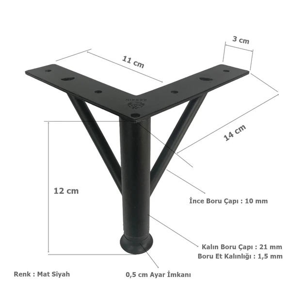4 Adet Firkete Ayak Metal 12 cm Mat Siyah Mobilya Koltuk Ayağı - 2