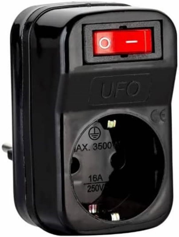 UFO UAK001 TEKLİ ANAHTARLI AKIM KORUMA PRİZİ 3500W SİYAH AŞIRI YÜK KORUMA PRİZ - 2