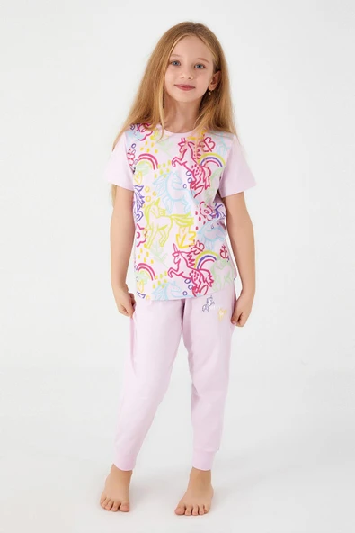 Roly poly 3057 Unicorn Magic Kız Çocuk Kısa Kol Pijama Takım - 2