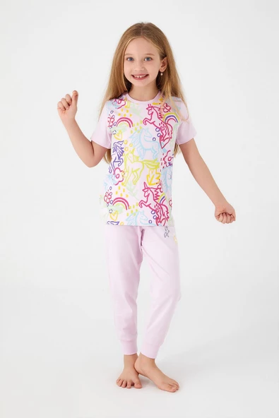 Roly poly 3057 Unicorn Magic Kız Çocuk Kısa Kol Pijama Takım