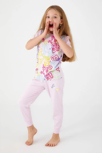 Roly poly 3057 Unicorn Magic Kız Çocuk Kısa Kol Pijama Takım - 3