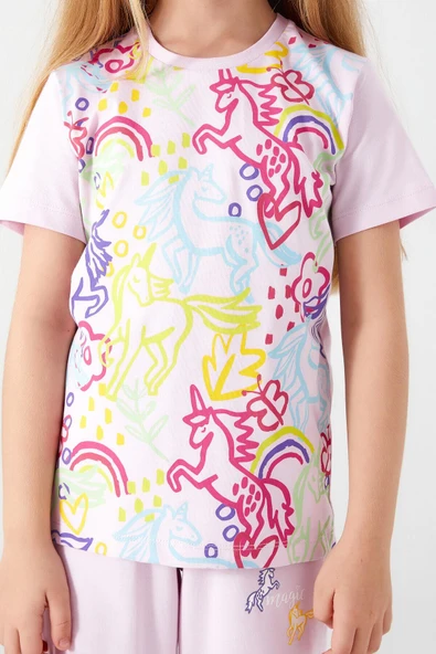 Roly poly 3057 Unicorn Magic Kız Çocuk Kısa Kol Pijama Takım - 4
